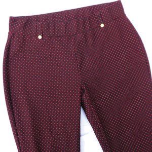 Michael Kors Pants Knit Navy Red Polka Dot Gold Hardware Stretch Split Ankle L